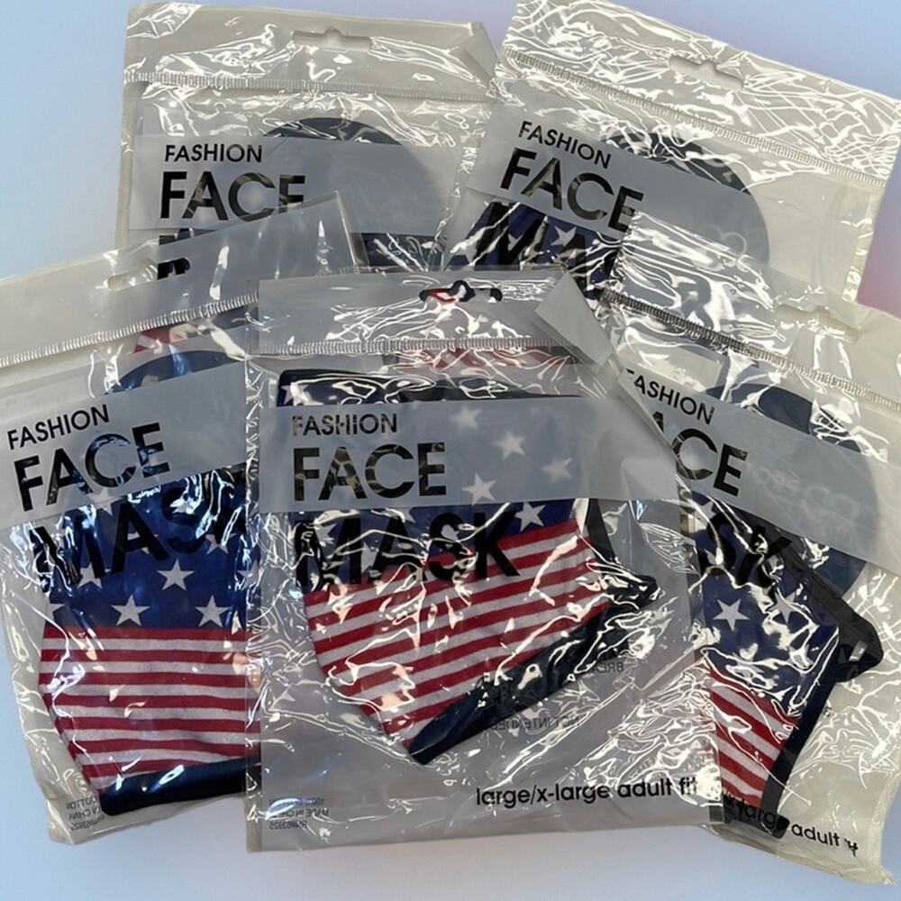 (5) USA FLAG Adult L/XL Cotton Face Masks